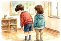 gambar ilustrasi anak membelakangi orang lain