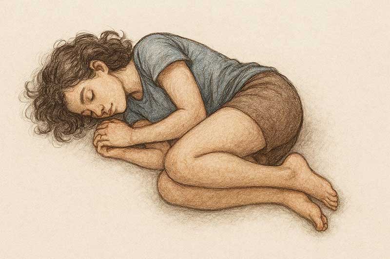 gambar ilustrasi tidur meringkuk dengan lutut ditekuk